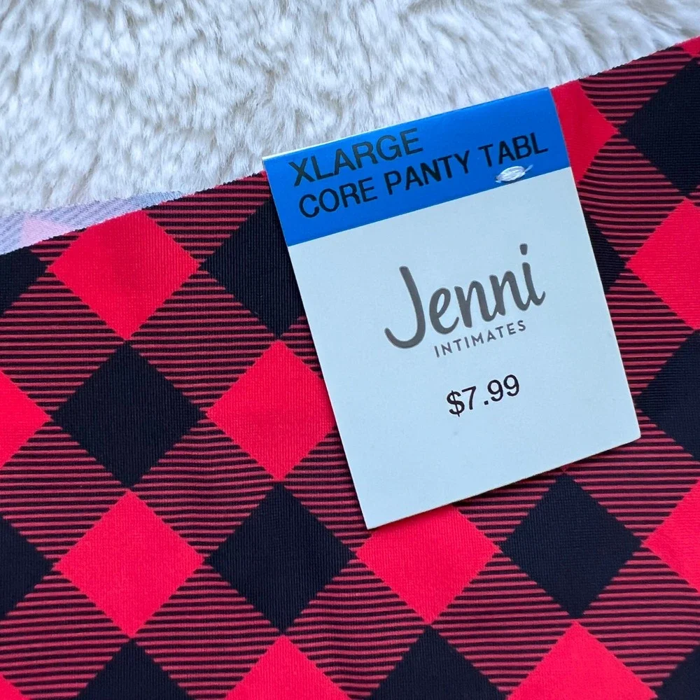 Jenni Intimates Women's Red Black Buffalo Plaid Seamless Thong Panty Size XL New